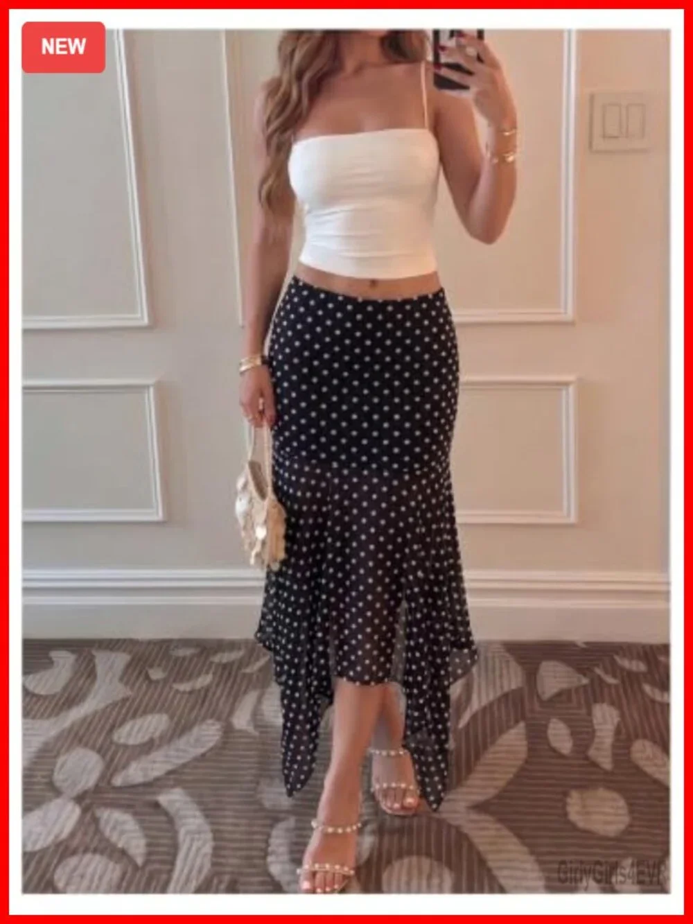 Womens Polka Dots Asymmetrical Maxi Skirt Low Rise Flowy Vintage Summer